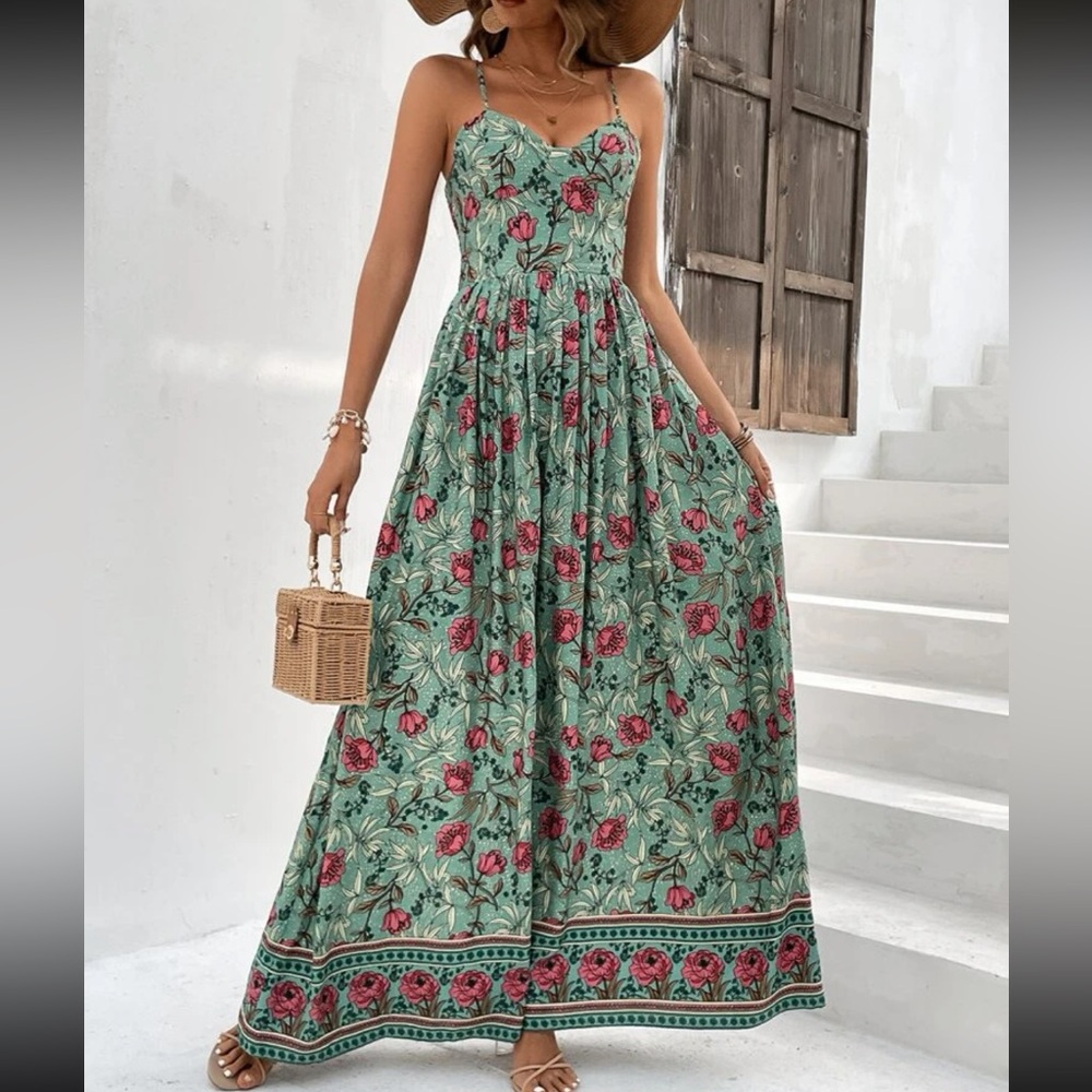 Boho floral print maxi dress